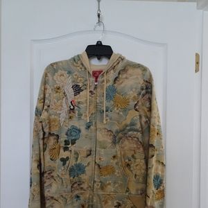Lucky Brand Asian Crane Embroidered Hoodie Size M